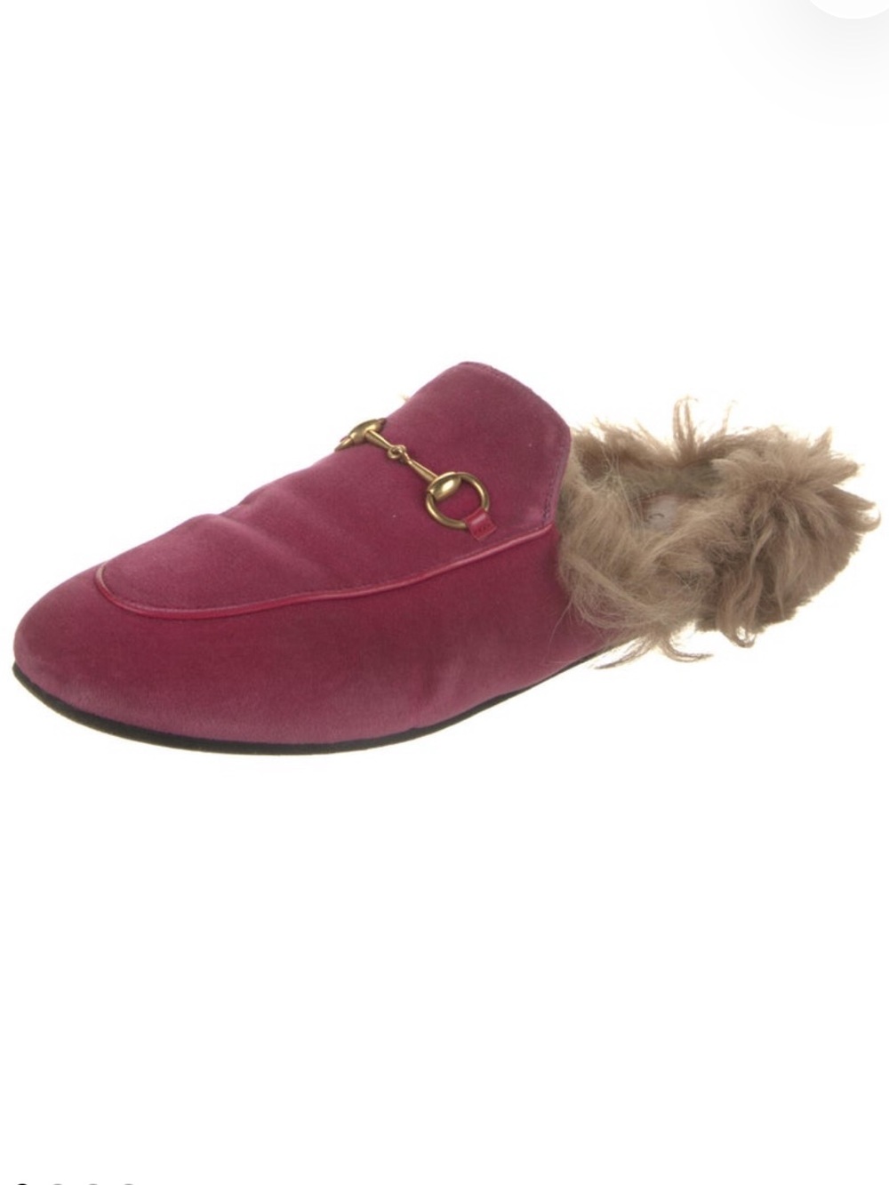 Gucci Burgundy Suede Horsebit Fur-Lined Mules - Picture 2 of 6